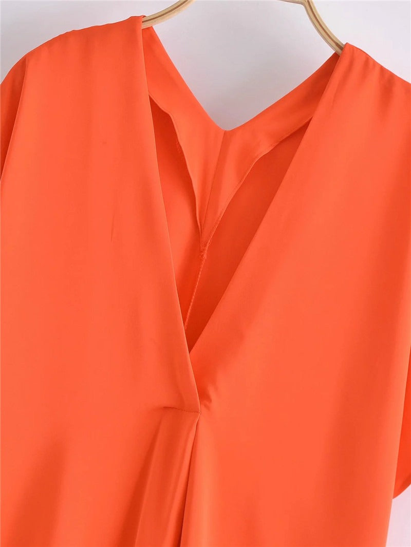 Woman Dresses Orange Satin Long Dress