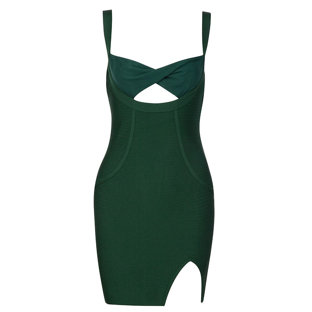 Summer Green Bandage Mini Slip Dress Sexy Square Collar Backless Celebrity Party Club Dresses