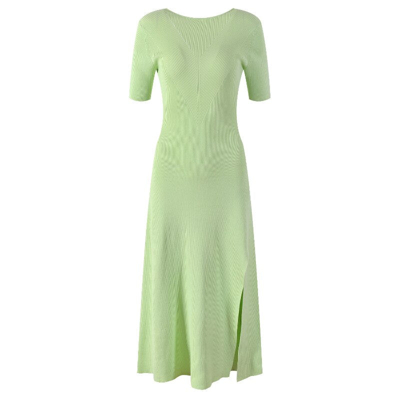 New Spring Summer Elegant Green Knitted Dresses Women 2023 Casual O-neck Short Sleeve Slim Dress Midi Vestidos Para Mujer