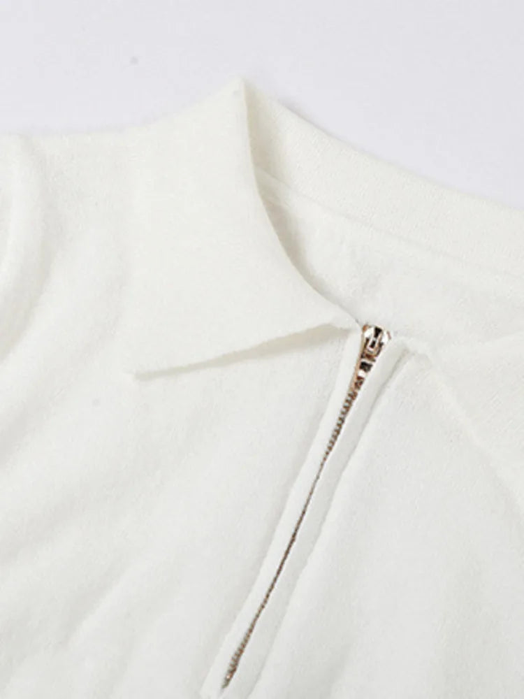 Fashion Women's Dress High Waist Short Sleeves Zipper Contract Color Slim Mini Knit A-line Dresses Summer