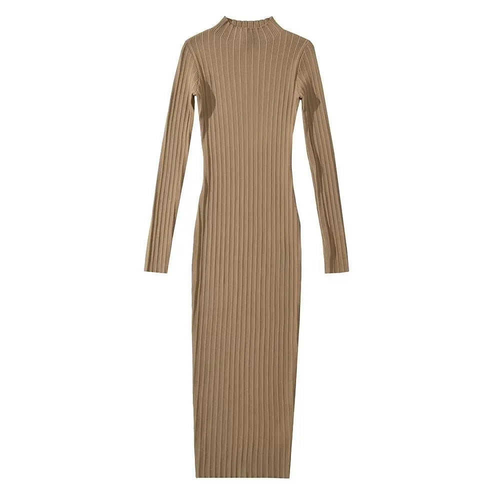 Women O-neck Long Sleeve Party Dresses Knitted 4 Colors Stretchable Slim Midi Dresses vestido feminino