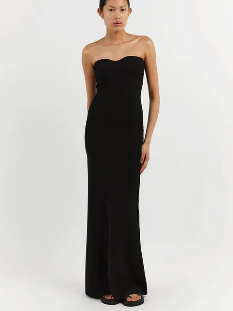 Solid Strapless Knitted Maxi Dress Women Sleeveless Backless Bodycon Dresses  Summer Lady Sexy Streetwear Robe