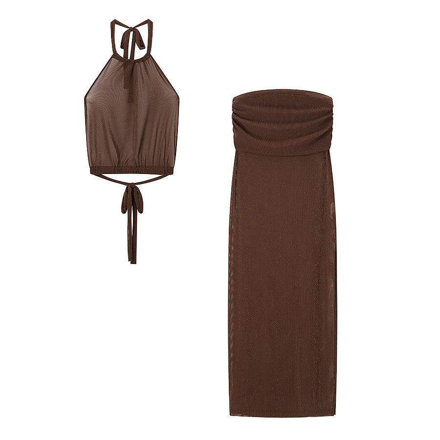 Sexy Crop Top and Fitted Maxi Skirt Set for Women