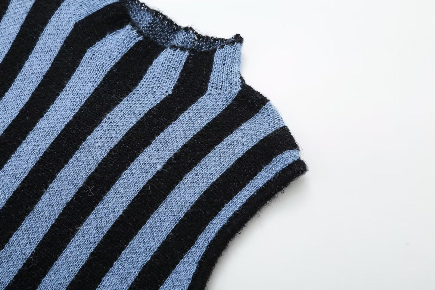 Women's FashionContrast Stripe Knitted Dress Women High Street High Neck Sleeveless Versatile Female Midi Dresses
