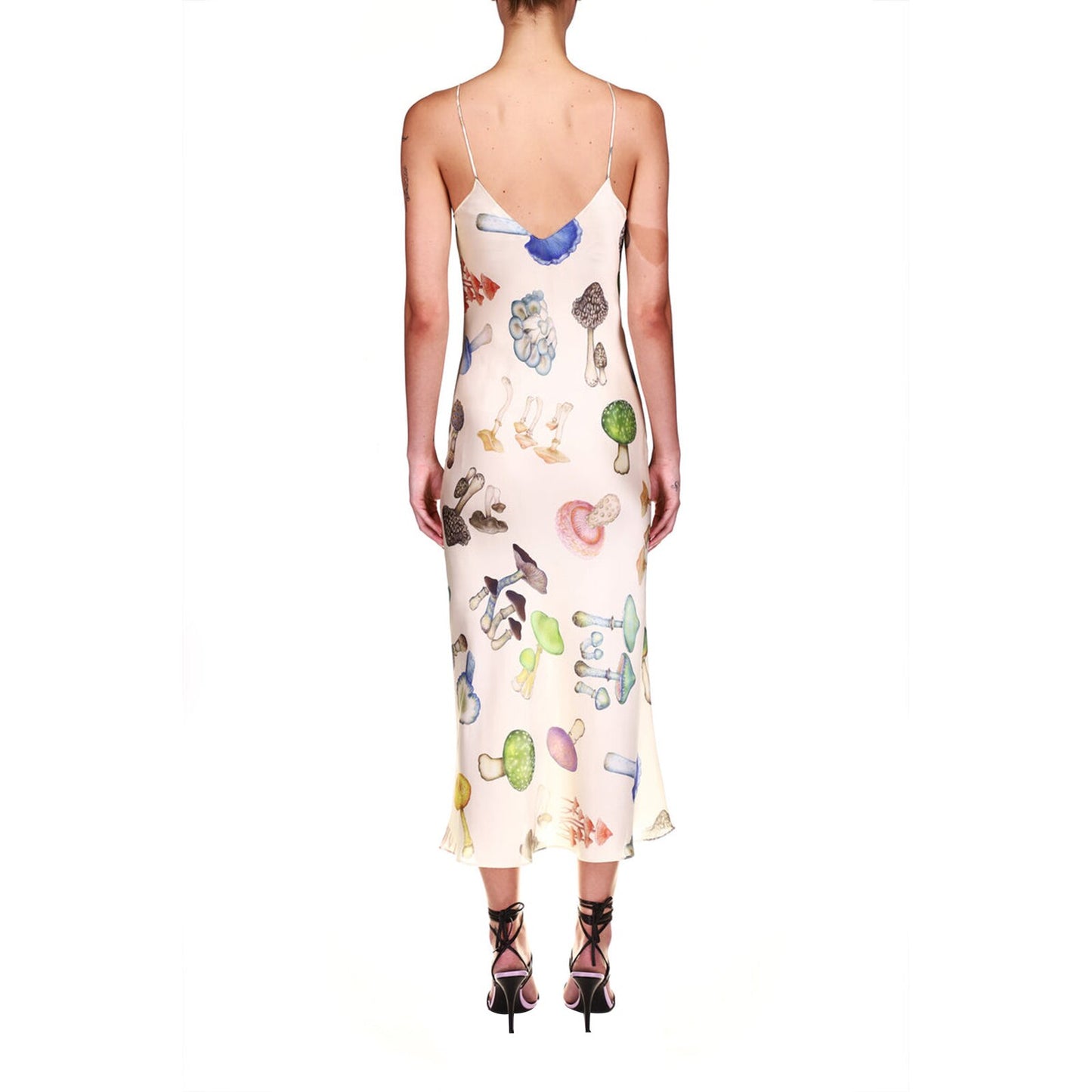 Women's Spaghetti Strap V Neck Mushroom Print Long Dress Summer Sleeveless Midi Dress Elegant Evening Party Dresses