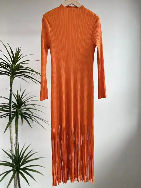 Women's Dress  New Pleated Tight Elastic Mid Length Elegant Casual Commuter Dress Maxi Dresses Long Sleeved Dress