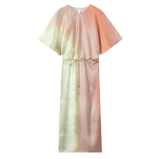 Loose Printed Tie-Dye Short Sleeve Maxi Dress