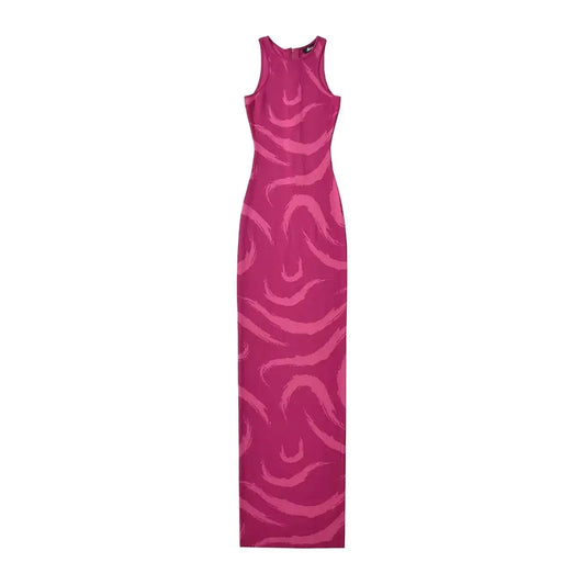 Women Elegant Abstract Maxi Dress Summer Sleeveless Knits Elastic Slim 3 Colors Long Dresses