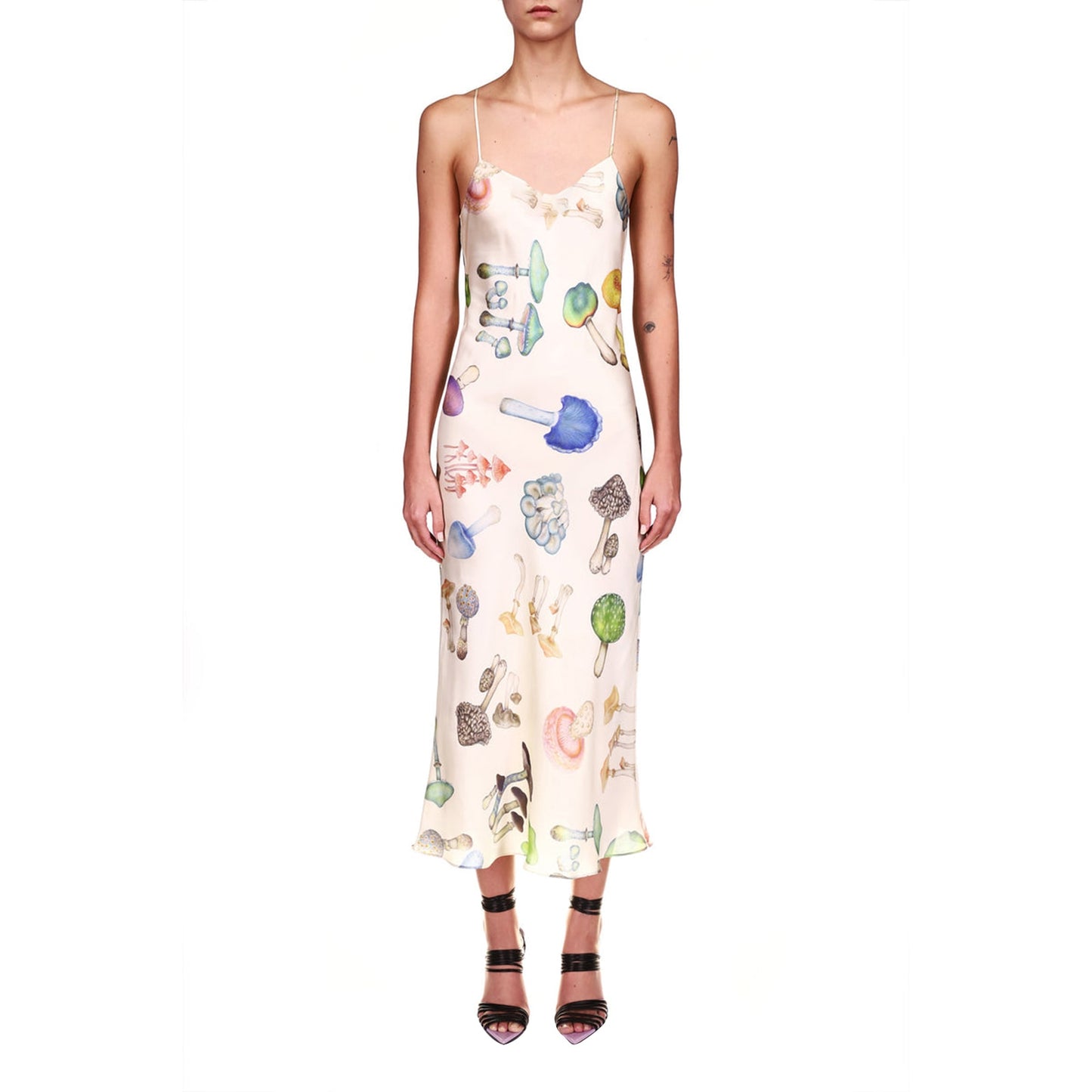 Women's Spaghetti Strap V Neck Mushroom Print Long Dress Summer Sleeveless Midi Dress Elegant Evening Party Dresses