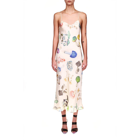 Women's Spaghetti Strap V Neck Mushroom Print Long Dress Summer Sleeveless Midi Dress Elegant Evening Party Dresses