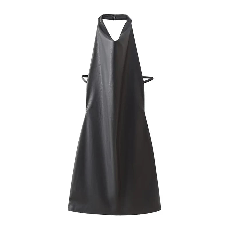 New Faux Leather  Mini Dresses for Women Slip Dress Woman Sexy Backless Dress Women Autumn Party Dresses Woman