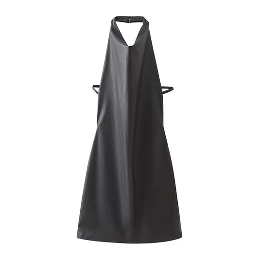 New Faux Leather  Mini Dresses for Women Slip Dress Woman Sexy Backless Dress Women Autumn Party Dresses Woman