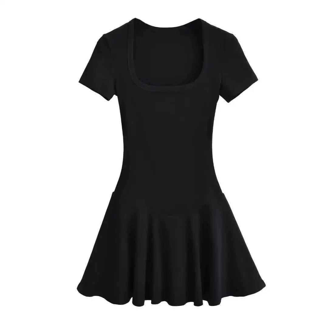 Summer Short Sleeve Square Collar Sports Dress With Shorts Women 4 Colors A-line Mini Dresses