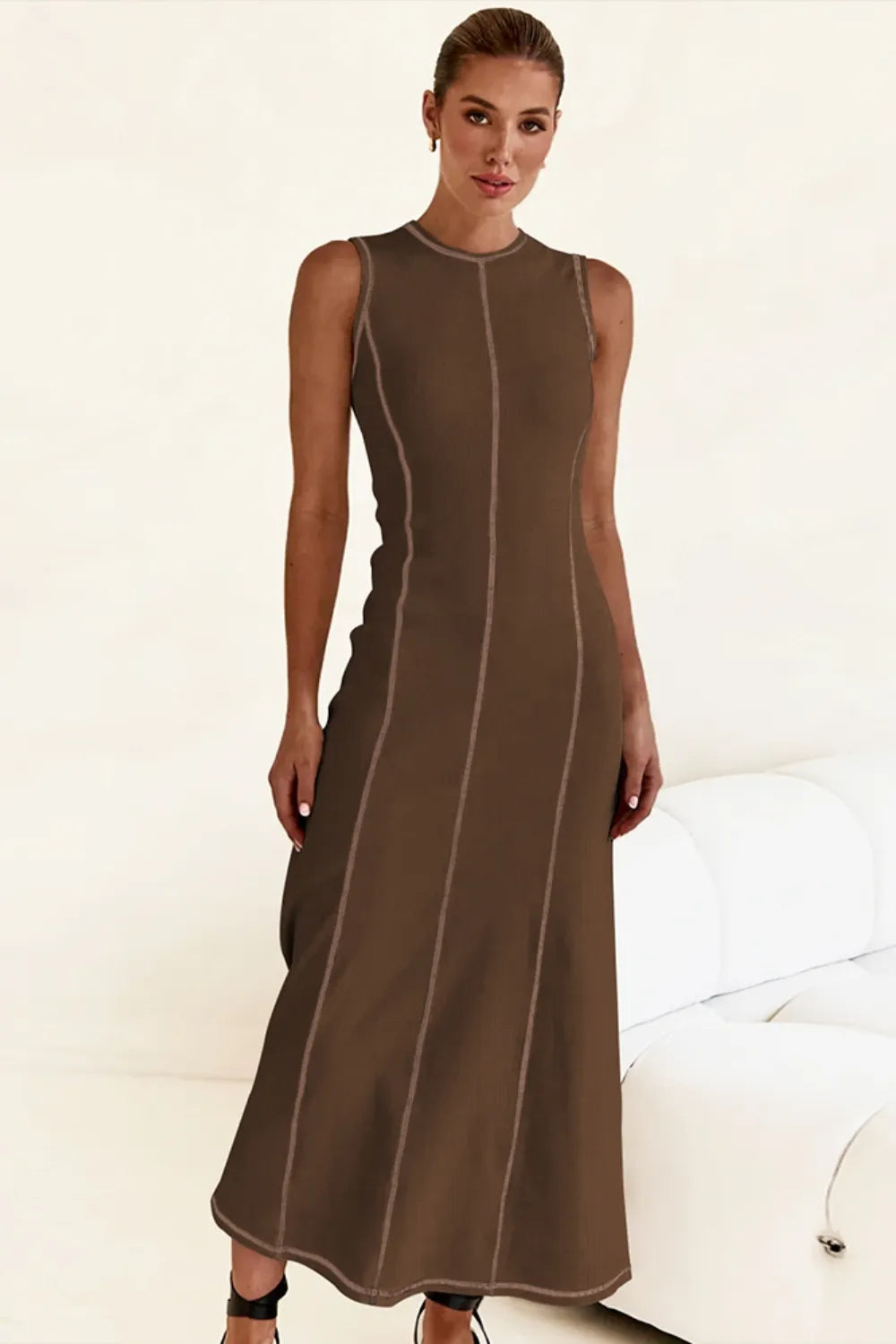 Contrast Stitching Maxi Tank Dress