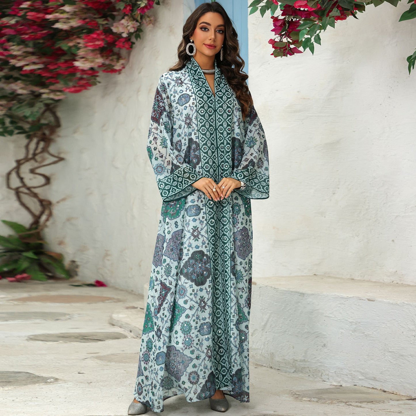 Elegant Printed Chiffon Maxi Dress for Women