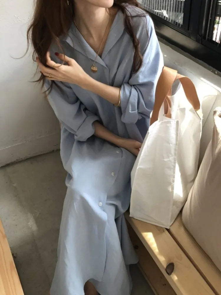 Summer Oversize White Shirts Dresses New Single Breated Casual Loose Dresses Female