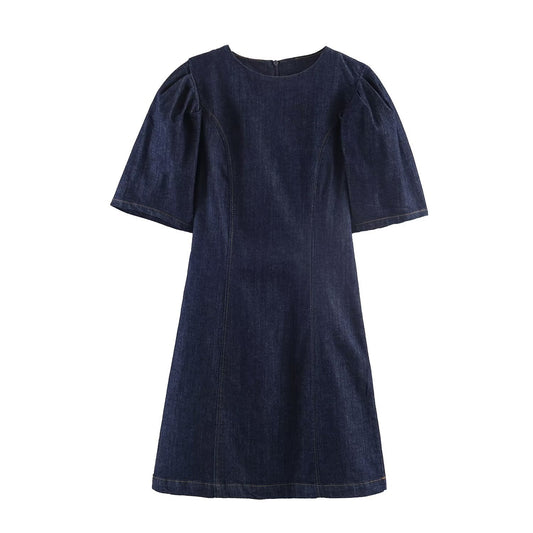 Bubble sleeve mini denim dress