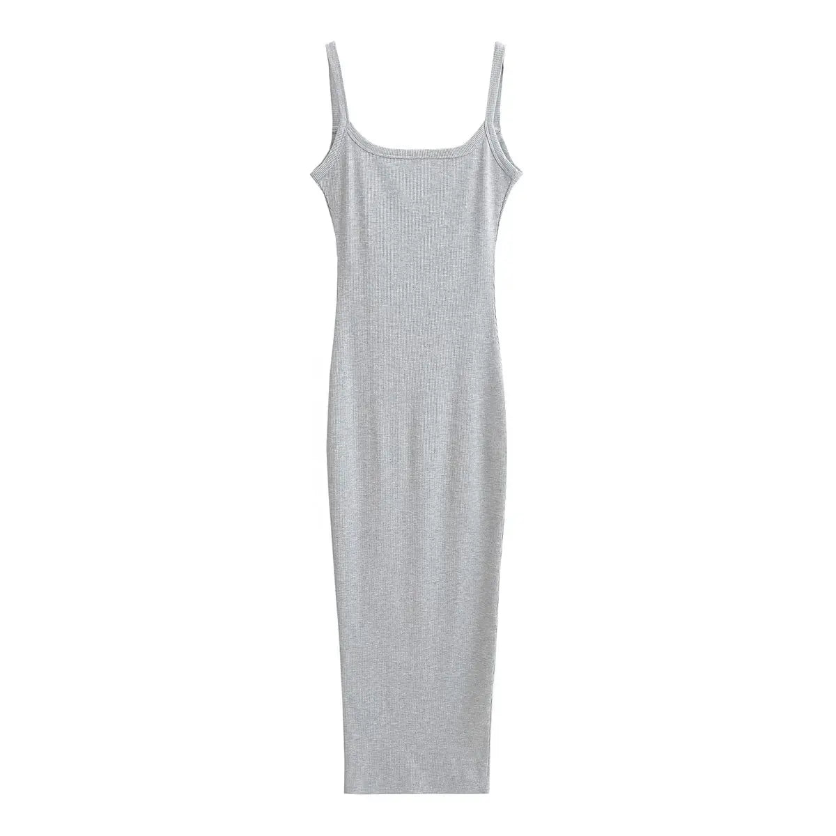 Women Sexy Backless Midi Dress Summer Spaghetti Strap Solid Color Stretchable Slim Dresses