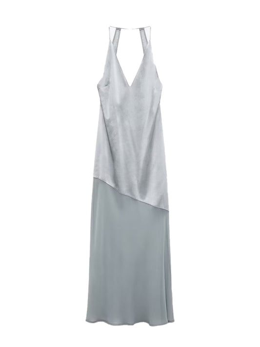 Sexy Satin finish Women Fashion Midi Dresses Thin Casual V-Neck Sleeveless Backless Female Long Dress Mujar Y2K