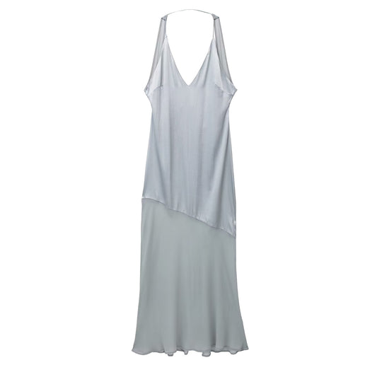 Women  Spring Dress Fashion Satin Texture Midi Dress Vintage Sleeveless Backless Thin Straps Female Dresses