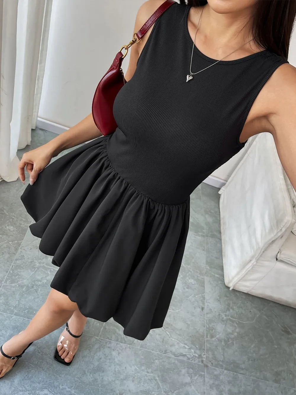 Ruched Sleeveless Mini Dress