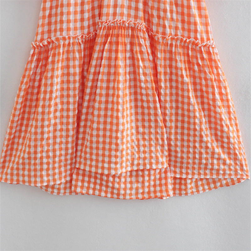 Summer Dress Women Traf Plaid Print Dress Fashion Party Dresses For Woman Elegant Short Sleeve Mini Dresses