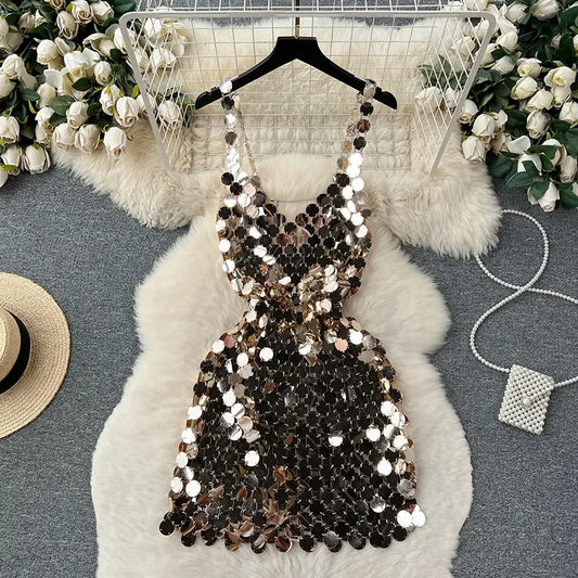 Strap Dress for Women  Summer New Hollow Out Spliced Dresses Fashion V Neck A-Line Mini Vestidos