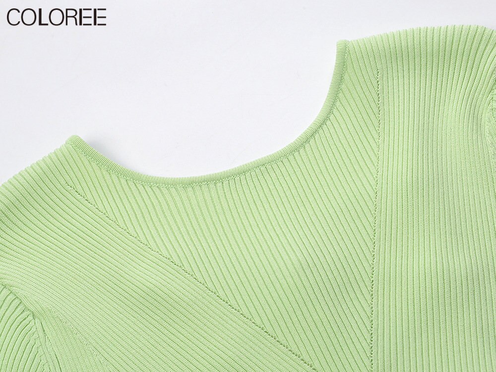 New Spring Summer Elegant Green Knitted Dresses Women 2023 Casual O-neck Short Sleeve Slim Dress Midi Vestidos Para Mujer