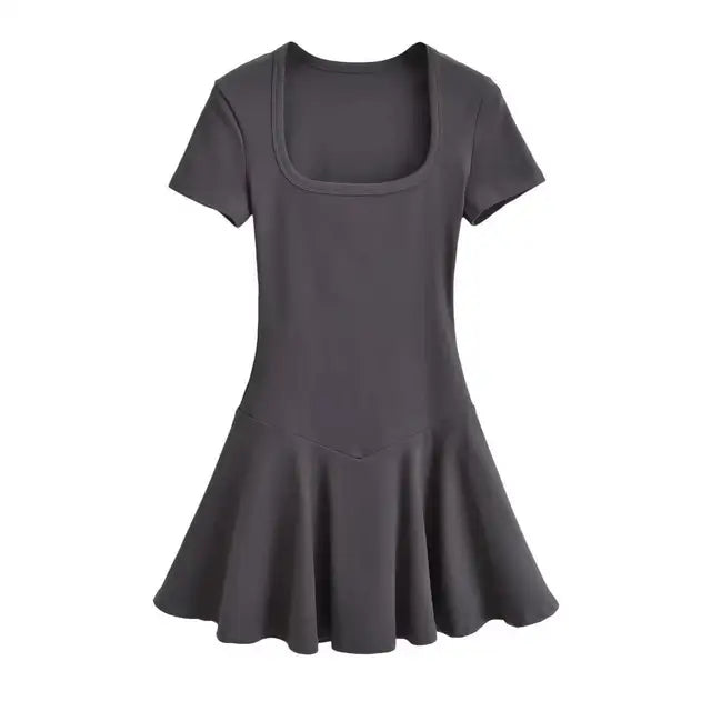 Summer Short Sleeve Square Collar Sports Dress With Shorts Women 4 Colors A-line Mini Dresses
