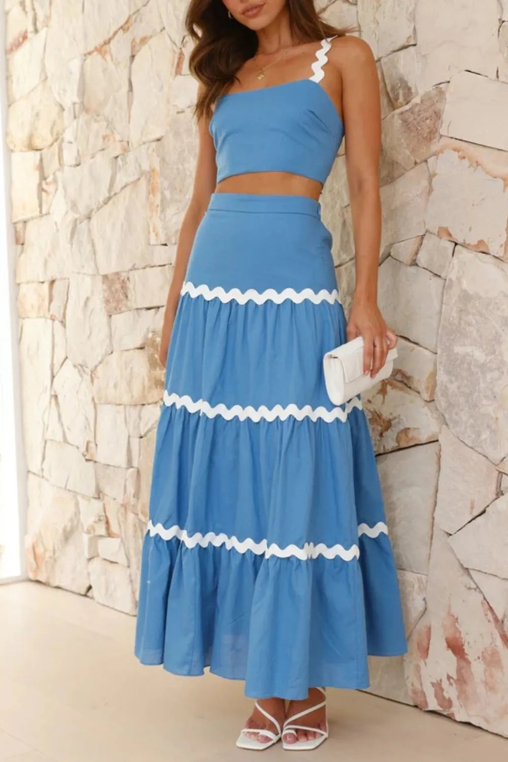Contrast Trim Cami and Maxi Skirt Set