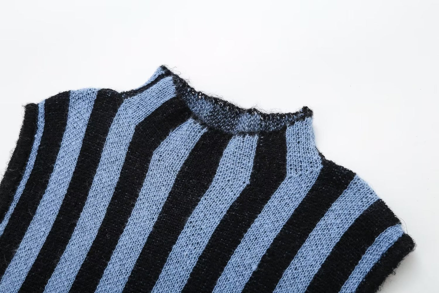 Women's FashionContrast Stripe Knitted Dress Women High Street High Neck Sleeveless Versatile Female Midi Dresses