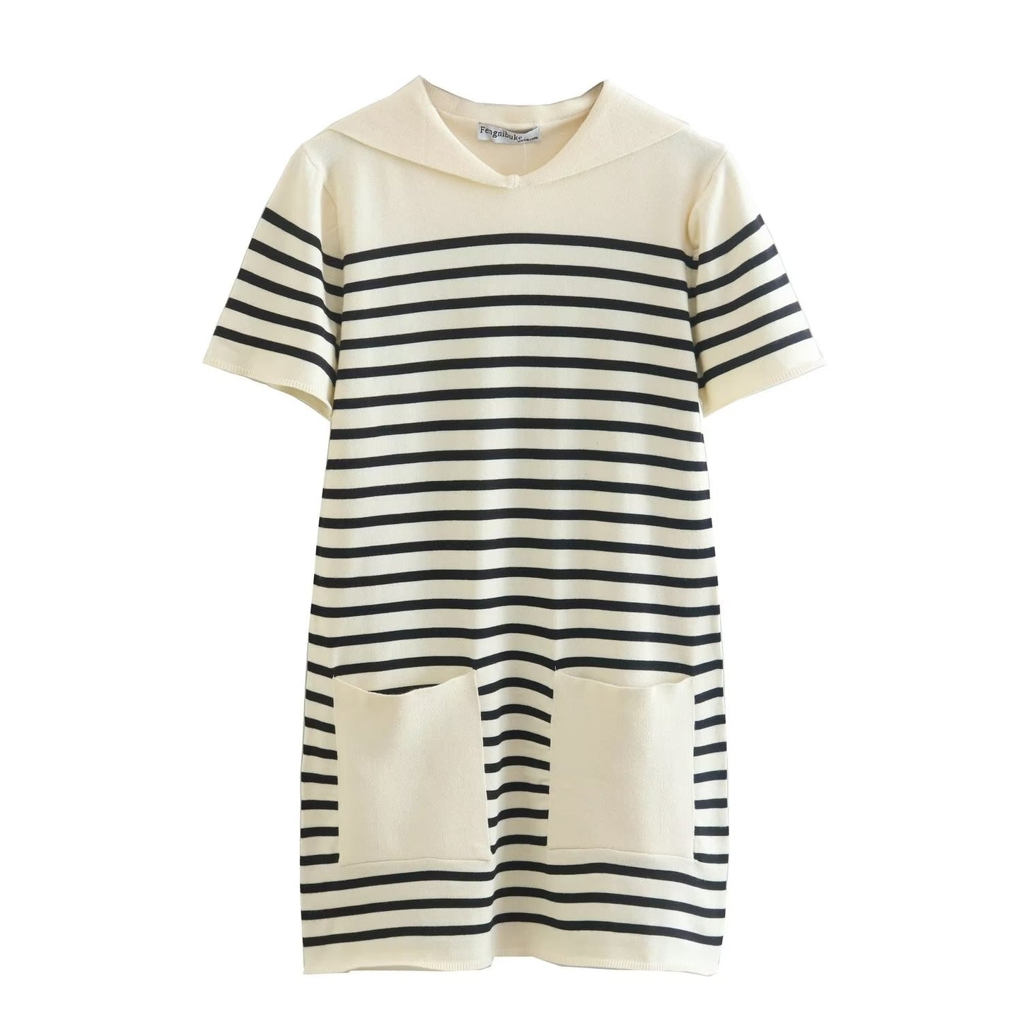 Female Striped Knitting Mini Dresses Spring Autumn Elegant Sailor Collar Dress Short Sleeve Preppy Style Vestidos