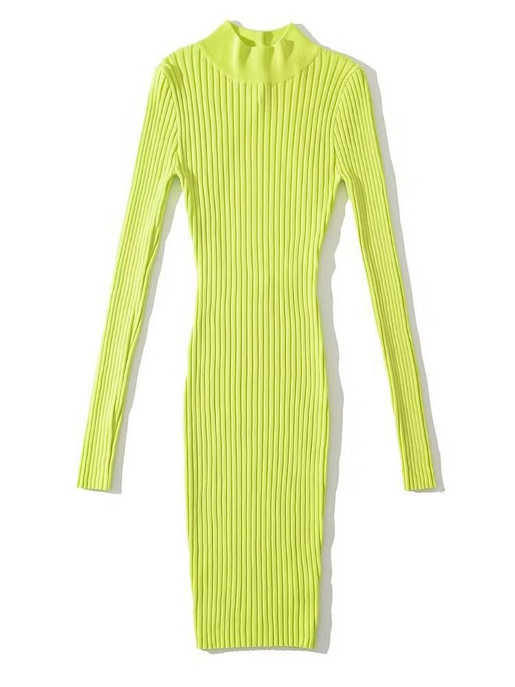 Fashion Women's Dress Stand Collar Slim Back Button Backless Long Sleeve Mini Knitted Dresses Autumn New